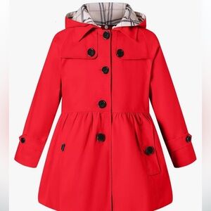 Red Hooded all weather girls trench coat
